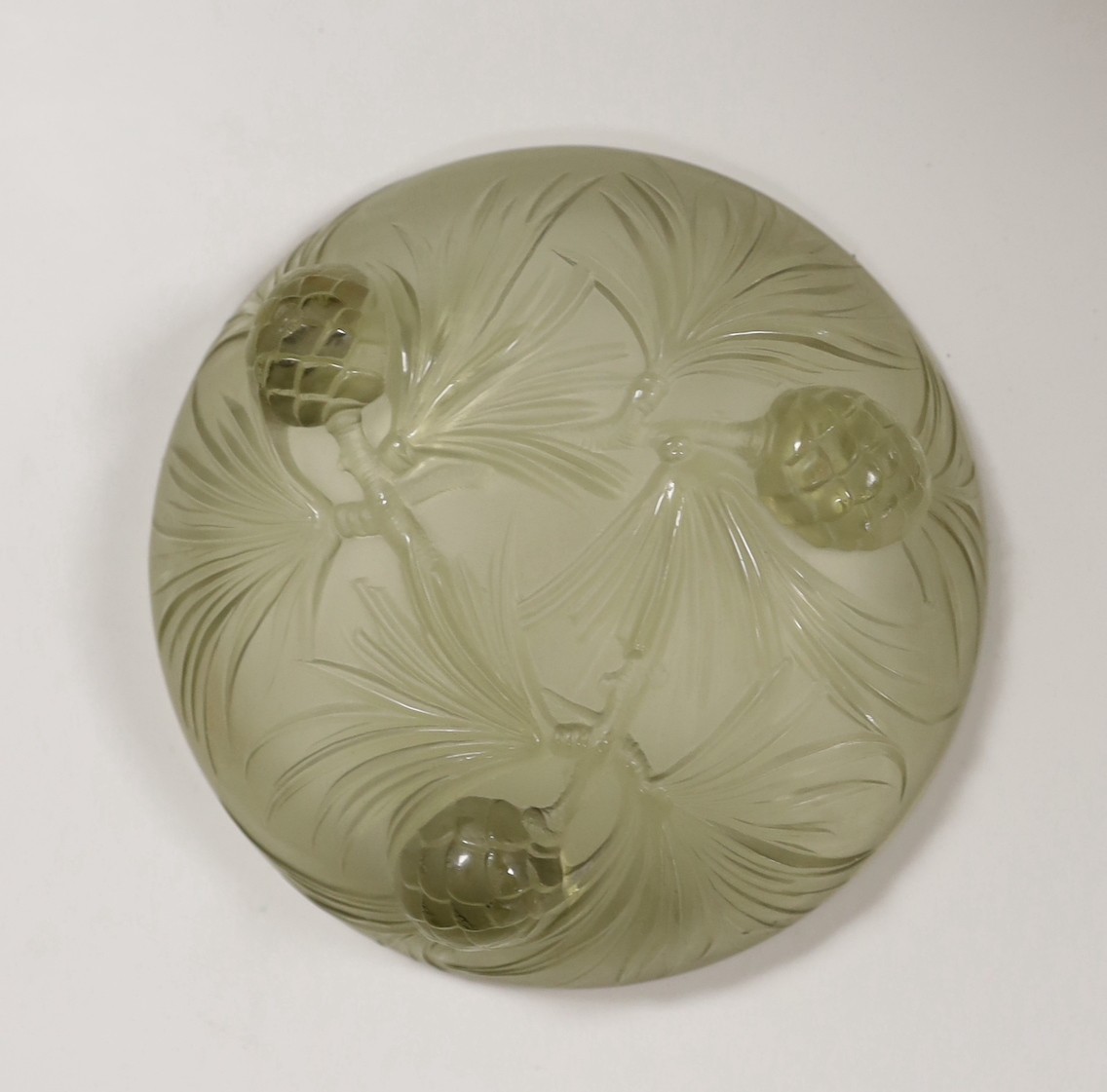 A Verlys pressed glass dish and three Whitefriars glass paperweights, dish 16cm diameter